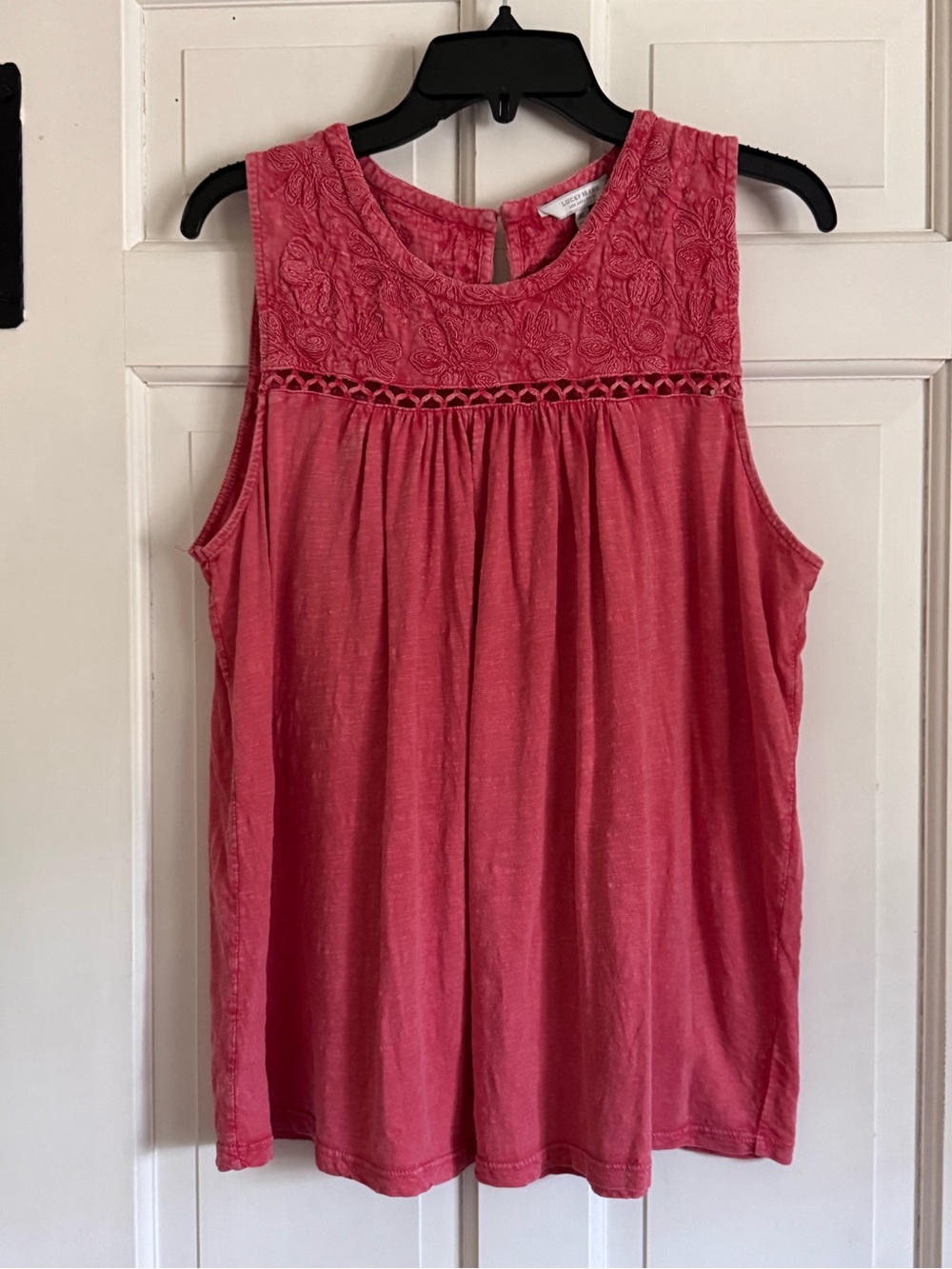 Lucky Brand Sleeveless Red Embroidered Top